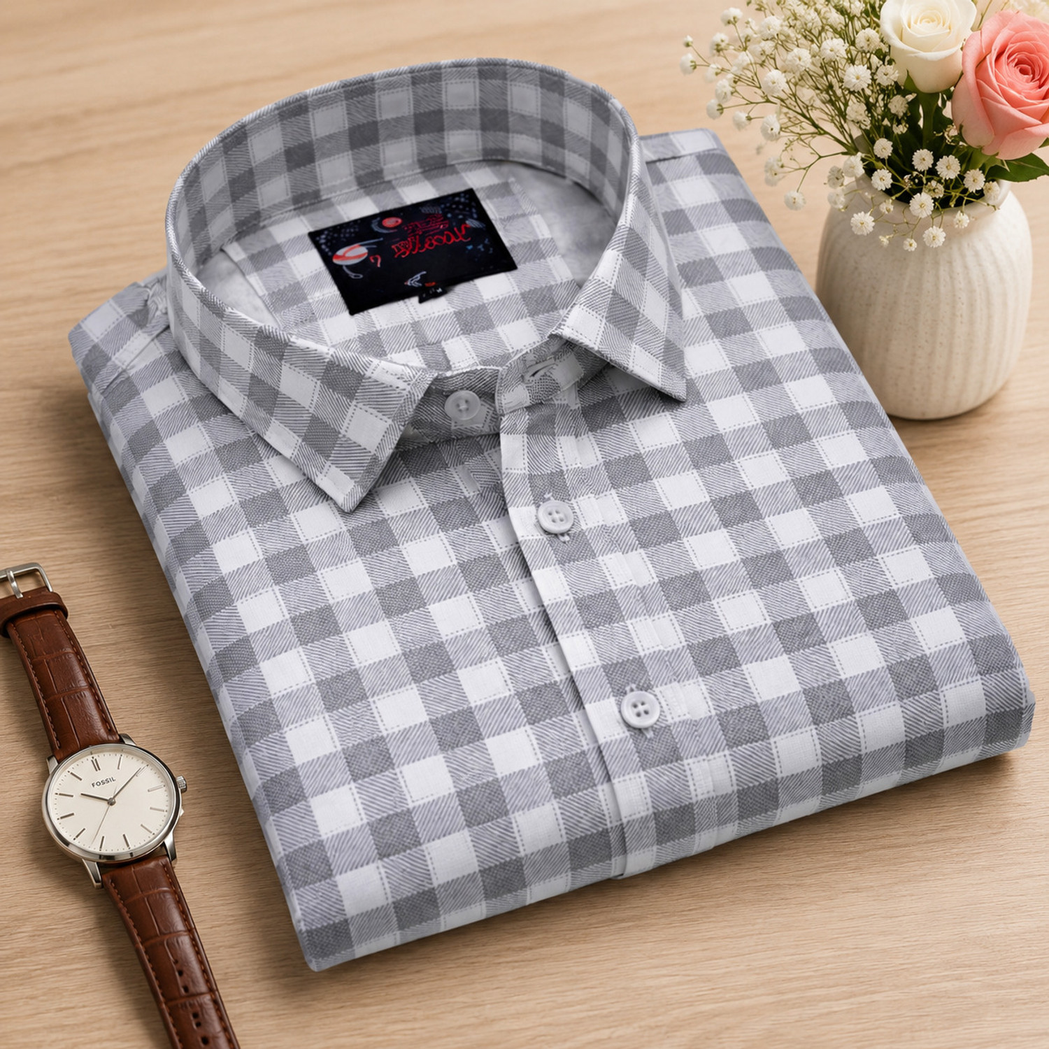 Image of Marc Laurent Men Regular Fit Checkered Spread Collar Casual Shirt