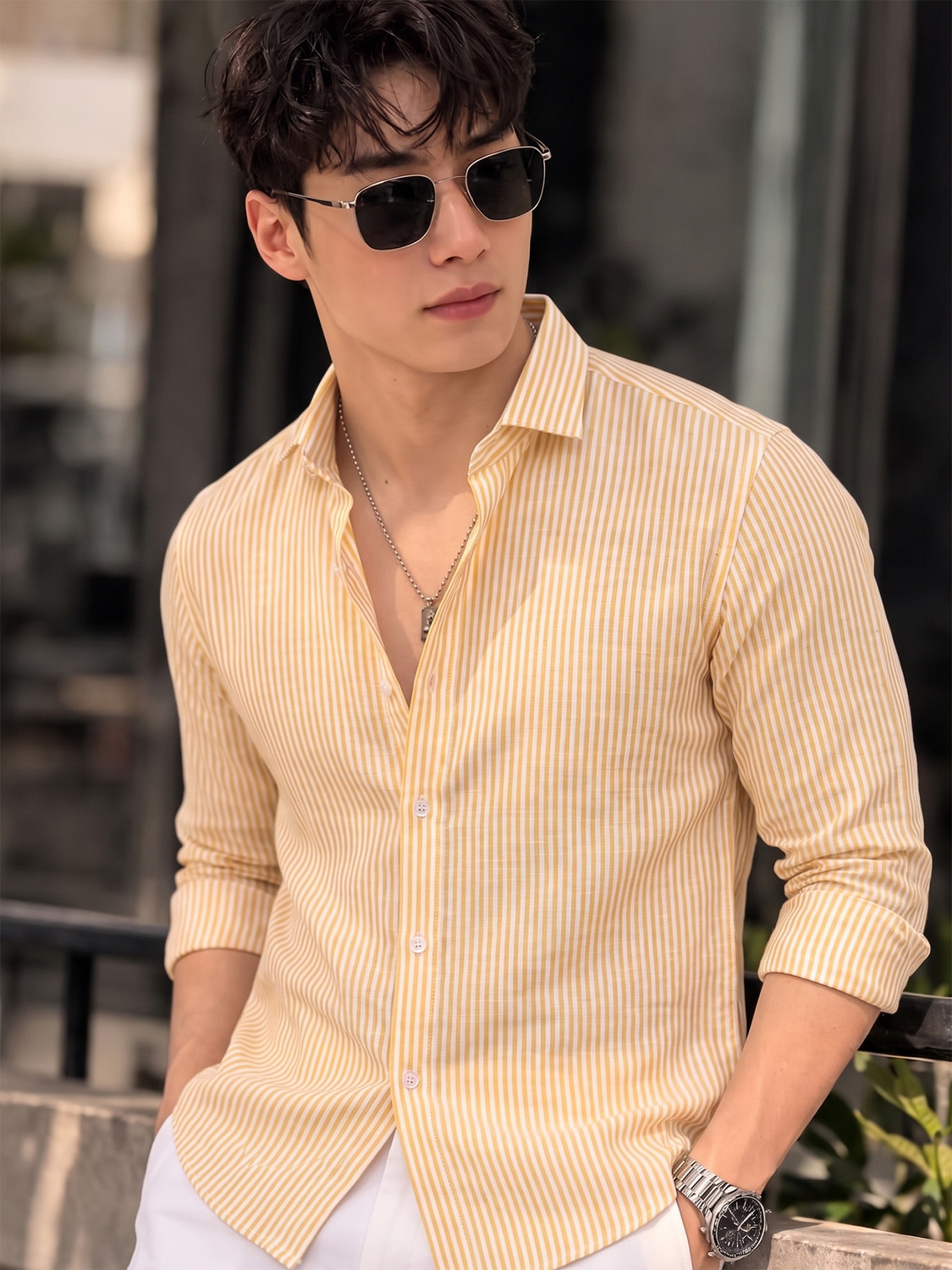 Image of Vellical Men Regular Fit Striped Spread Collar Casual Shirt