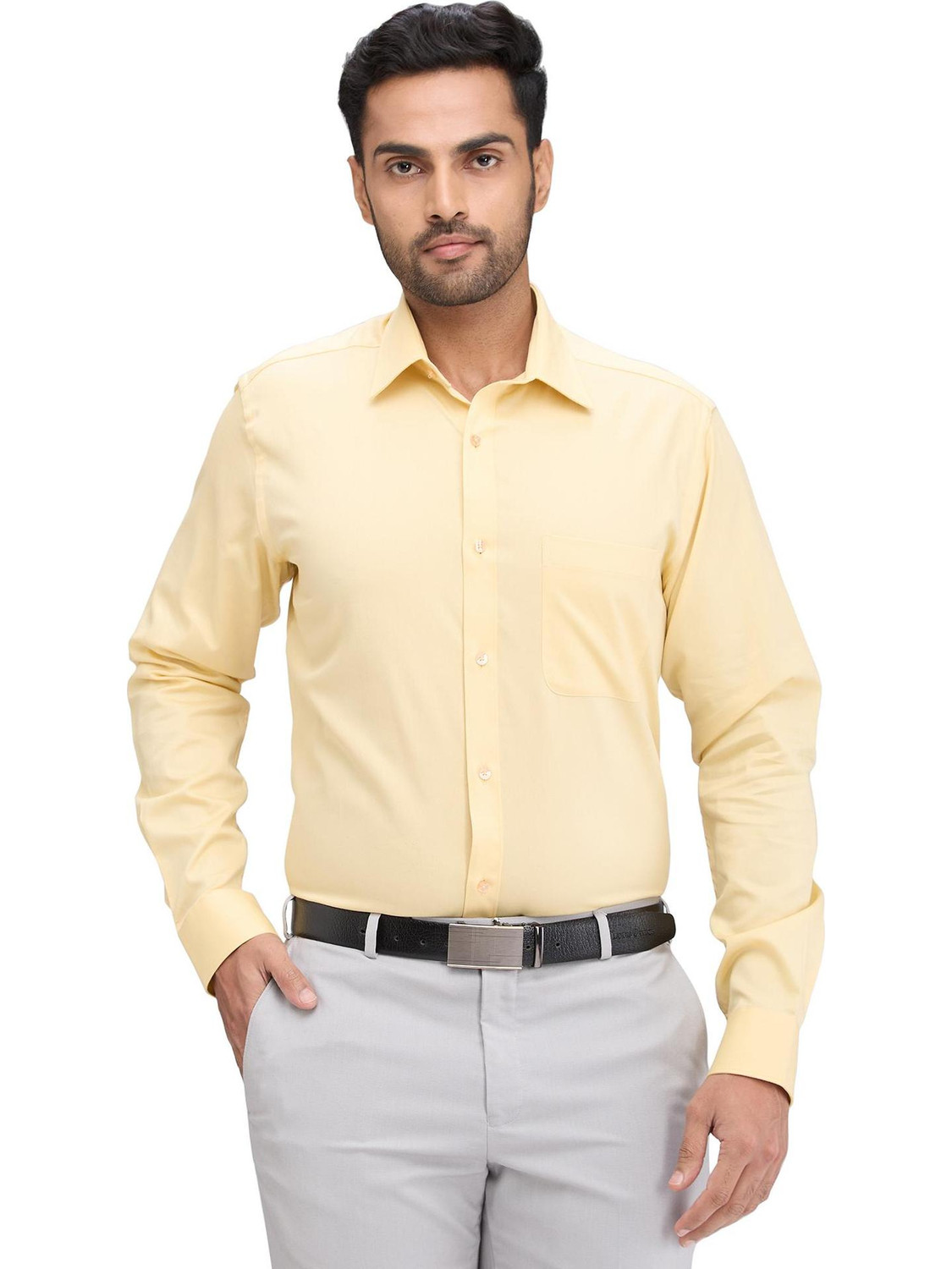 Image of Raymond Men Slim Fit Solid Cut Away Collar Formal Shirt