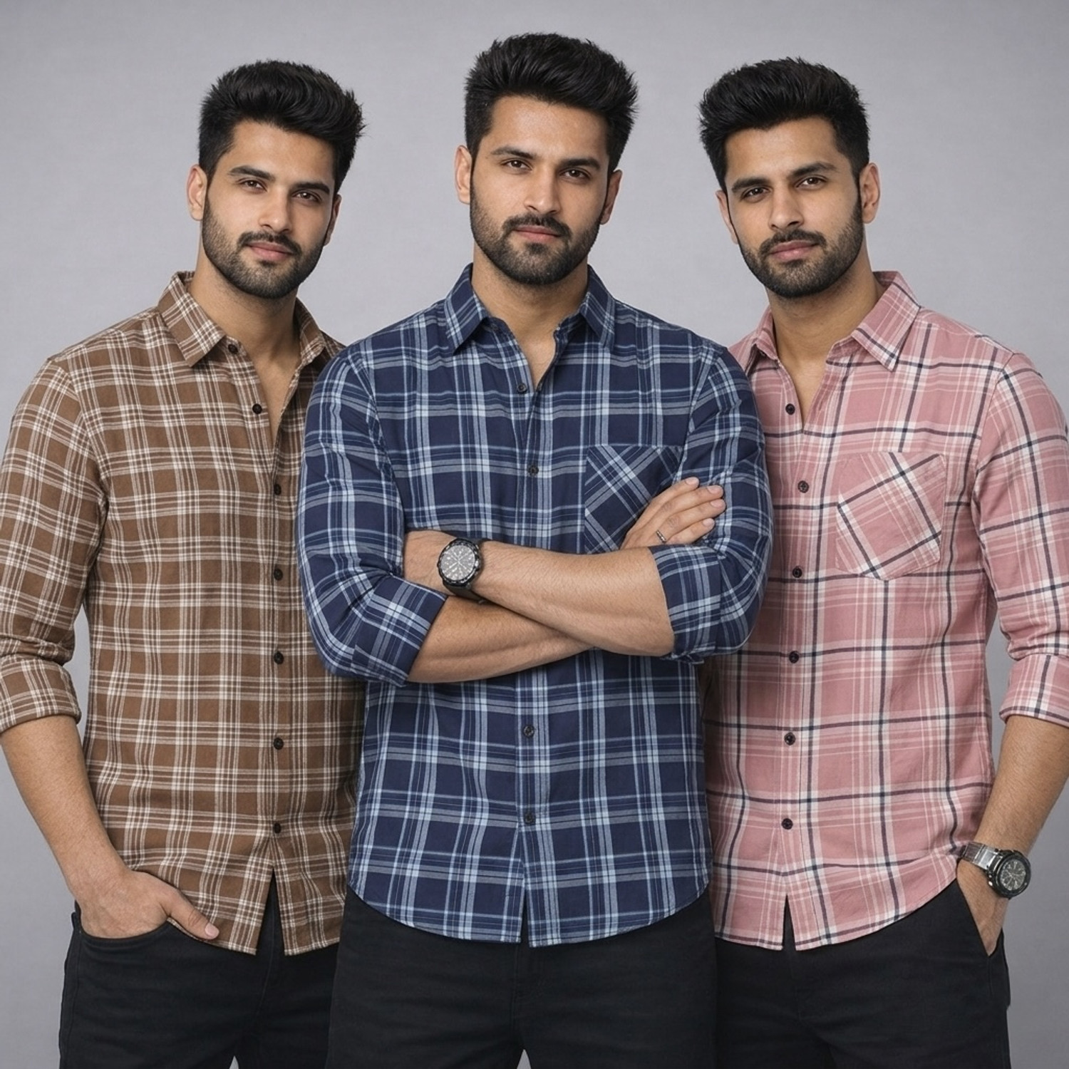 MBF66 Men Slim Fit Checkered Shirt - Image 1