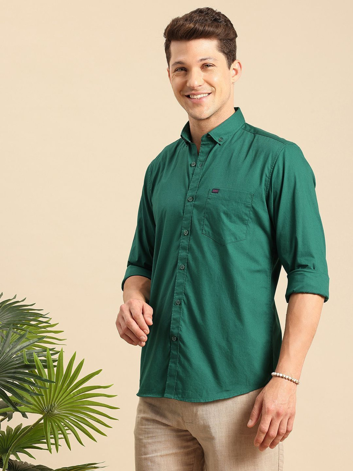 Image of Mast & Harbour Men Regular Fit Solid Casual Shirt
