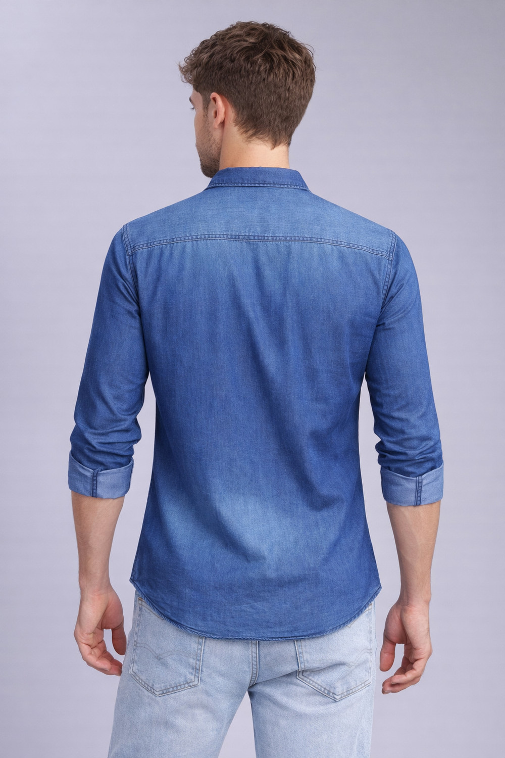 Image of AIDAN PAUL Men Regular Fit Washed Cut Away Collar Casual Shirt