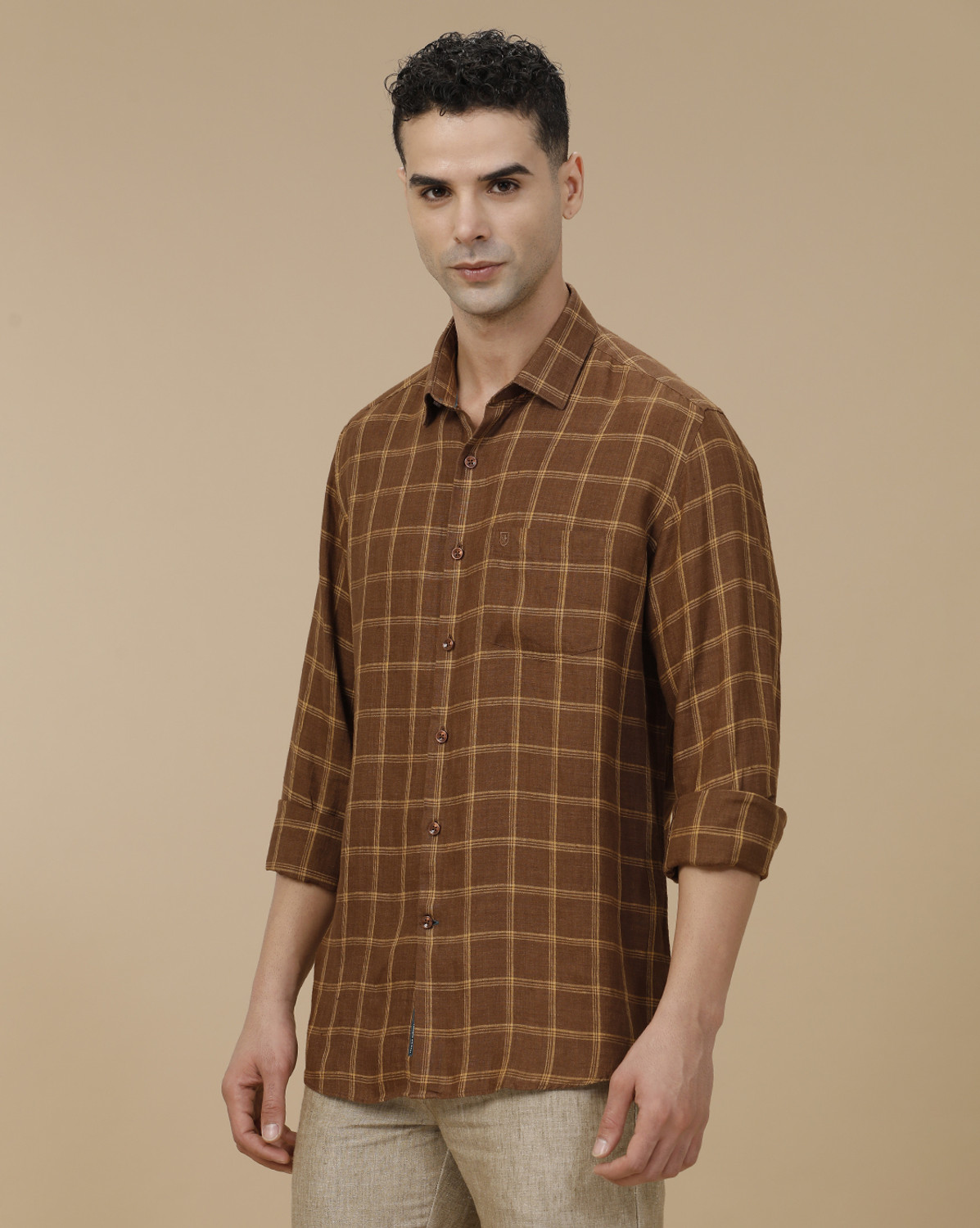 Image of Linen Club Men Slim Fit Checkered Spread Collar Casual Shirt
