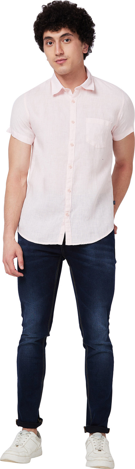 Image of Spykar Men Regular Fit Solid Slim Collar Casual Shirt