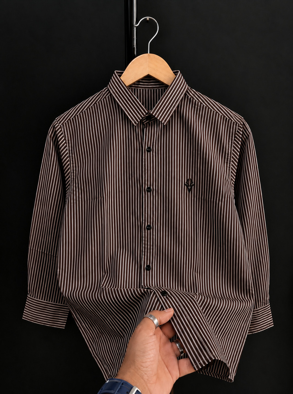 Waridashi Men Striped Casual Brown Shirt - Image 3