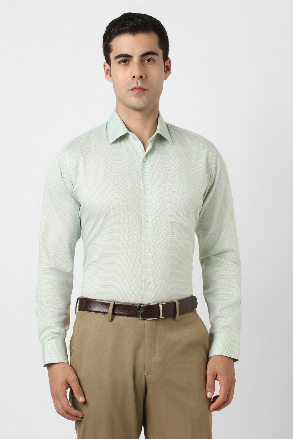 Image of U.S. POLO ASSN. Men Slim Fit Solid Spread Collar Casual Shirt