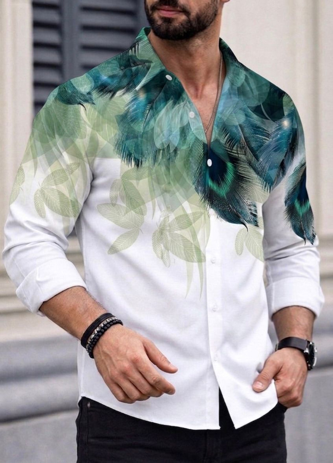 Image of Zonly Men Regular Fit Self Design, Printed, Solid Ribbed Collar Casual Shirt