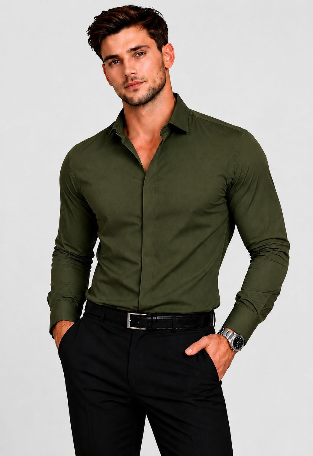 RADHI FASHION Men Solid Formal Dark Green Shirt
