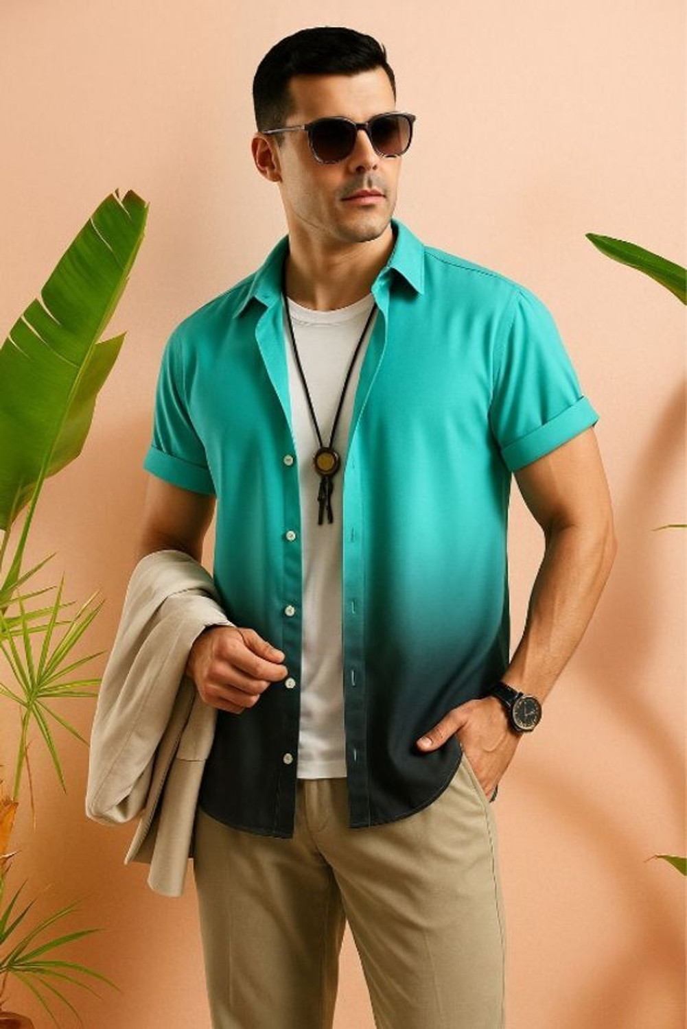 Image of Buscott Men Relaxed Fit Fit Solid Mandarin Collar Casual Shirt