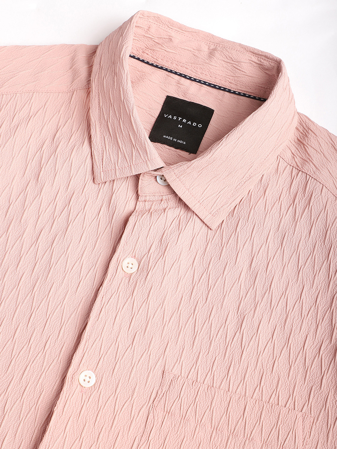 Image of VASTRADO Men Slim Fit Self Design Cut Away Collar Casual Shirt