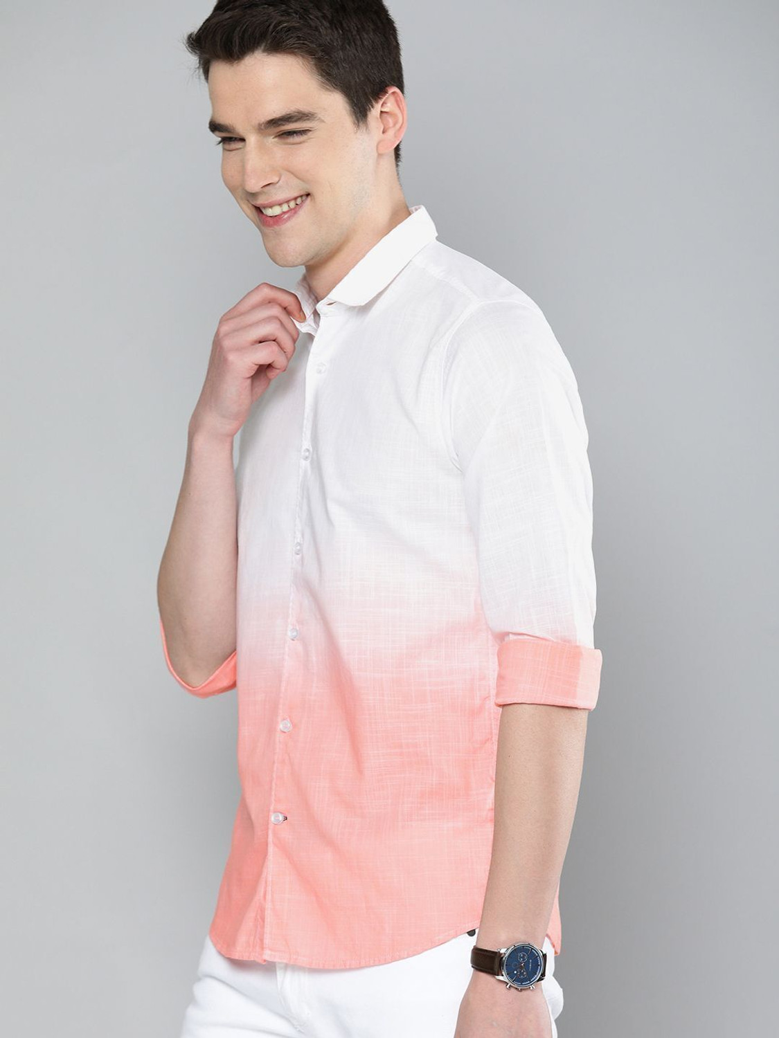 Image of Mast & Harbour Men Regular Fit Dyed /Ombre Spread Collar Casual Shirt