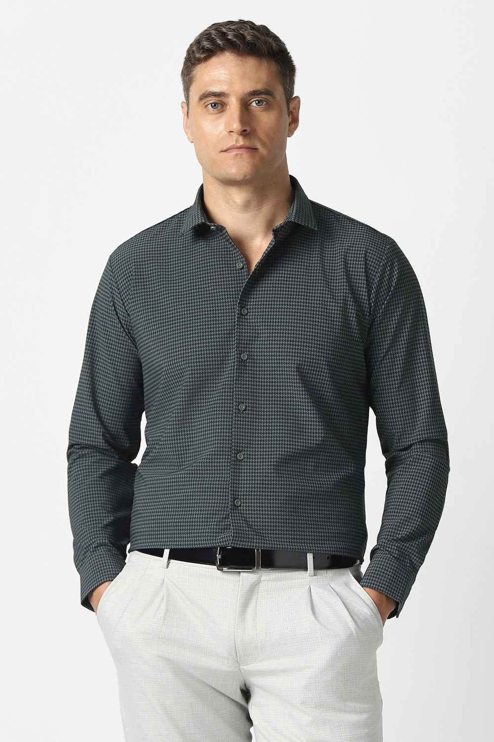 Image of Raymond Men Slim Fit Checkered Formal Shirt