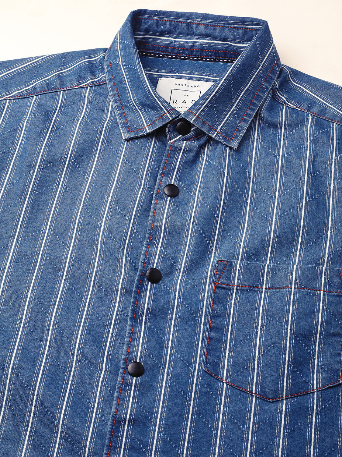 Image of VASTRADO Men Slim Fit Striped Cut Away Collar Casual Shirt