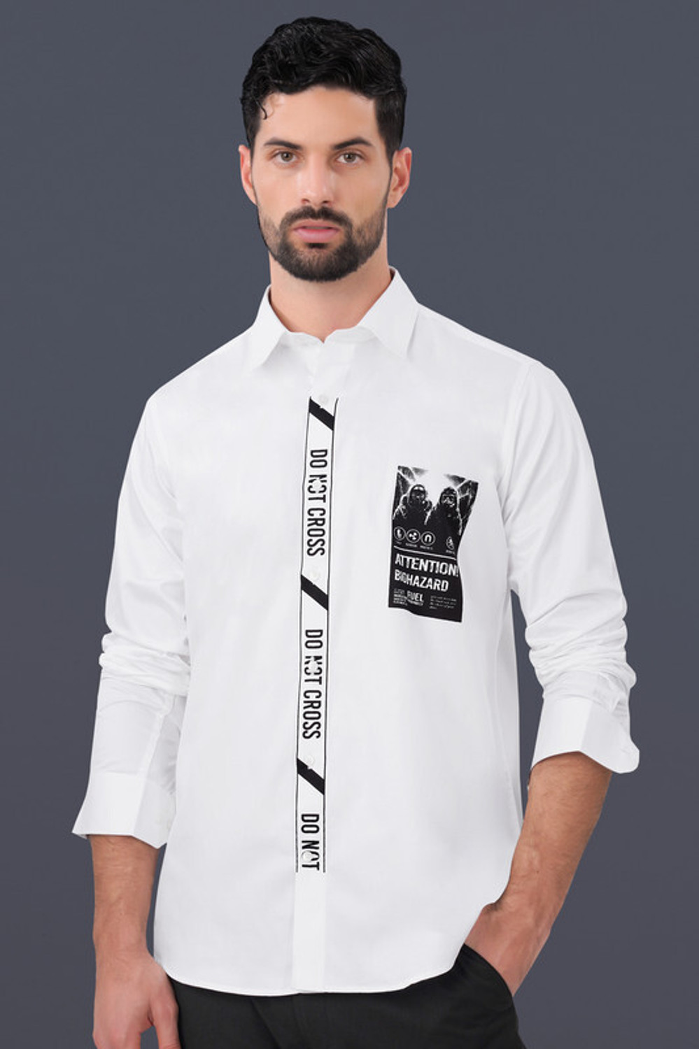 Image of french crown Men Regular Fit Printed Spread Collar Casual Shirt