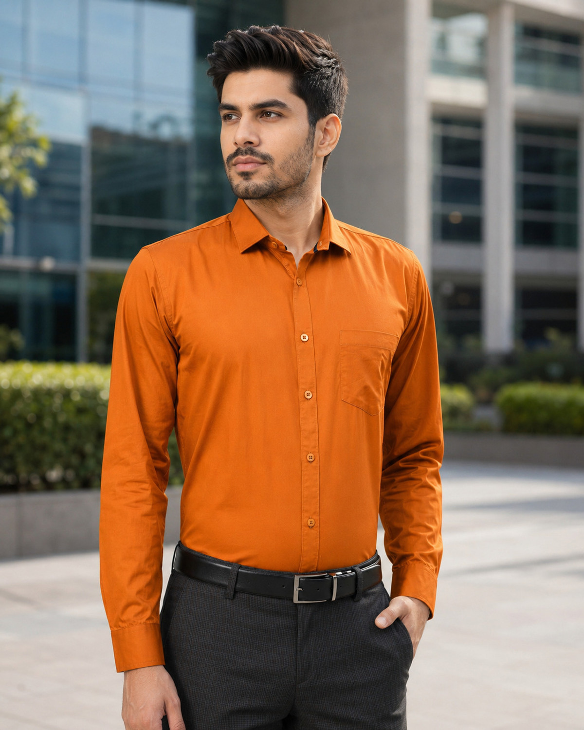 Image of Kibit Men Slim Fit Solid Slim Collar Casual Shirt