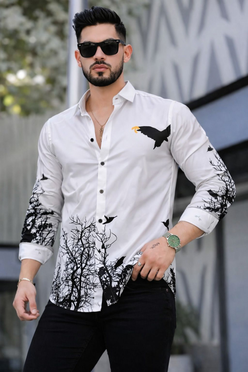 Image of Zonly Men Regular Fit Self Design, Printed, Solid Ribbed Collar Casual Shirt