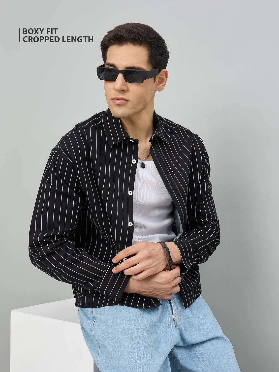 Chimpaaanzee Men Boxy Fit Striped Shirt - Image 1