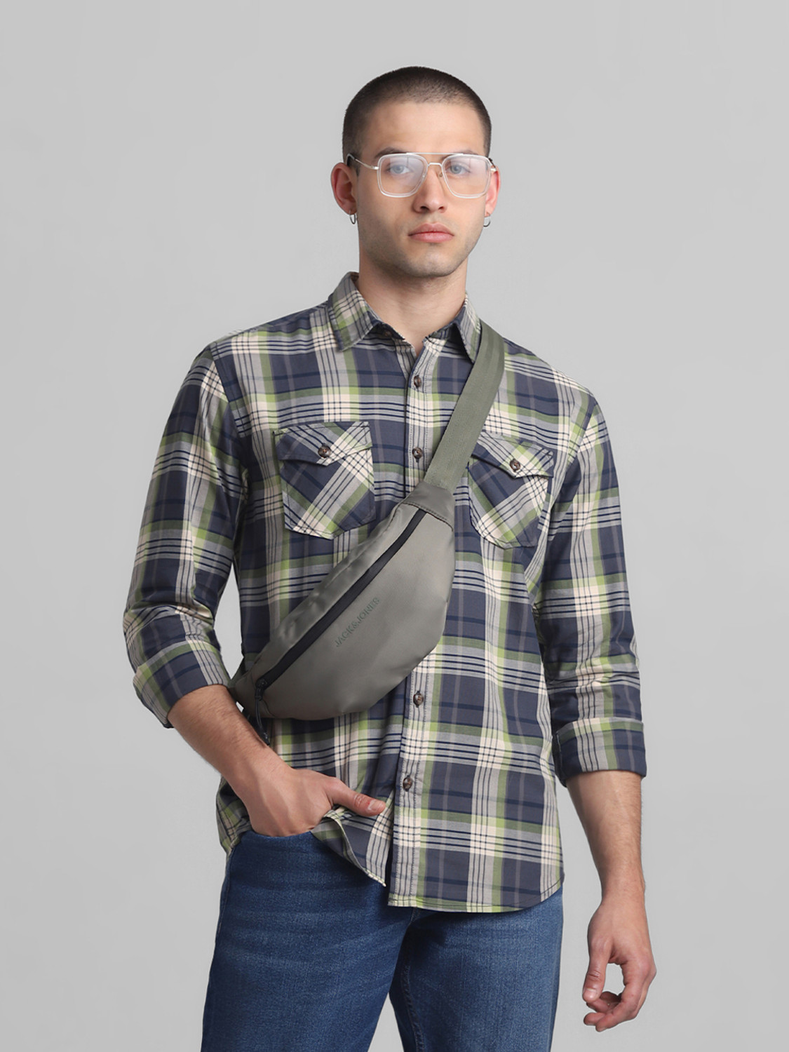 Image of JACK & JONES Men Regular Fit Checkered Spread Collar Casual Shirt