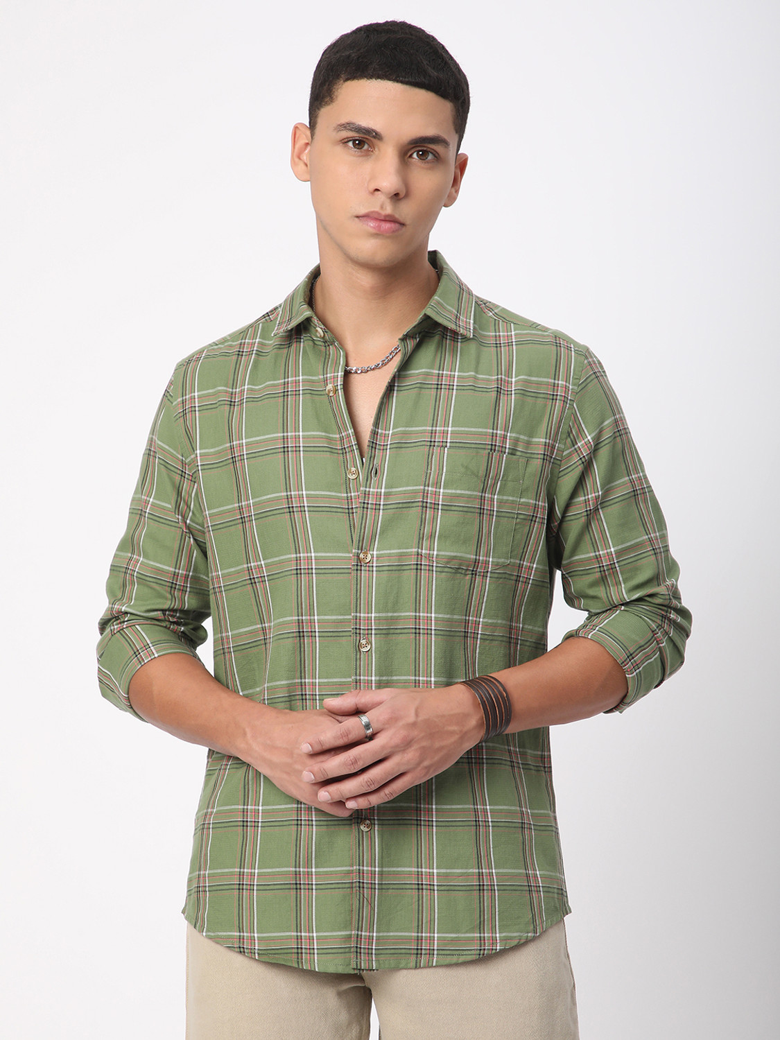 Image of VASTRADO Men Regular Fit Checkered Casual Shirt