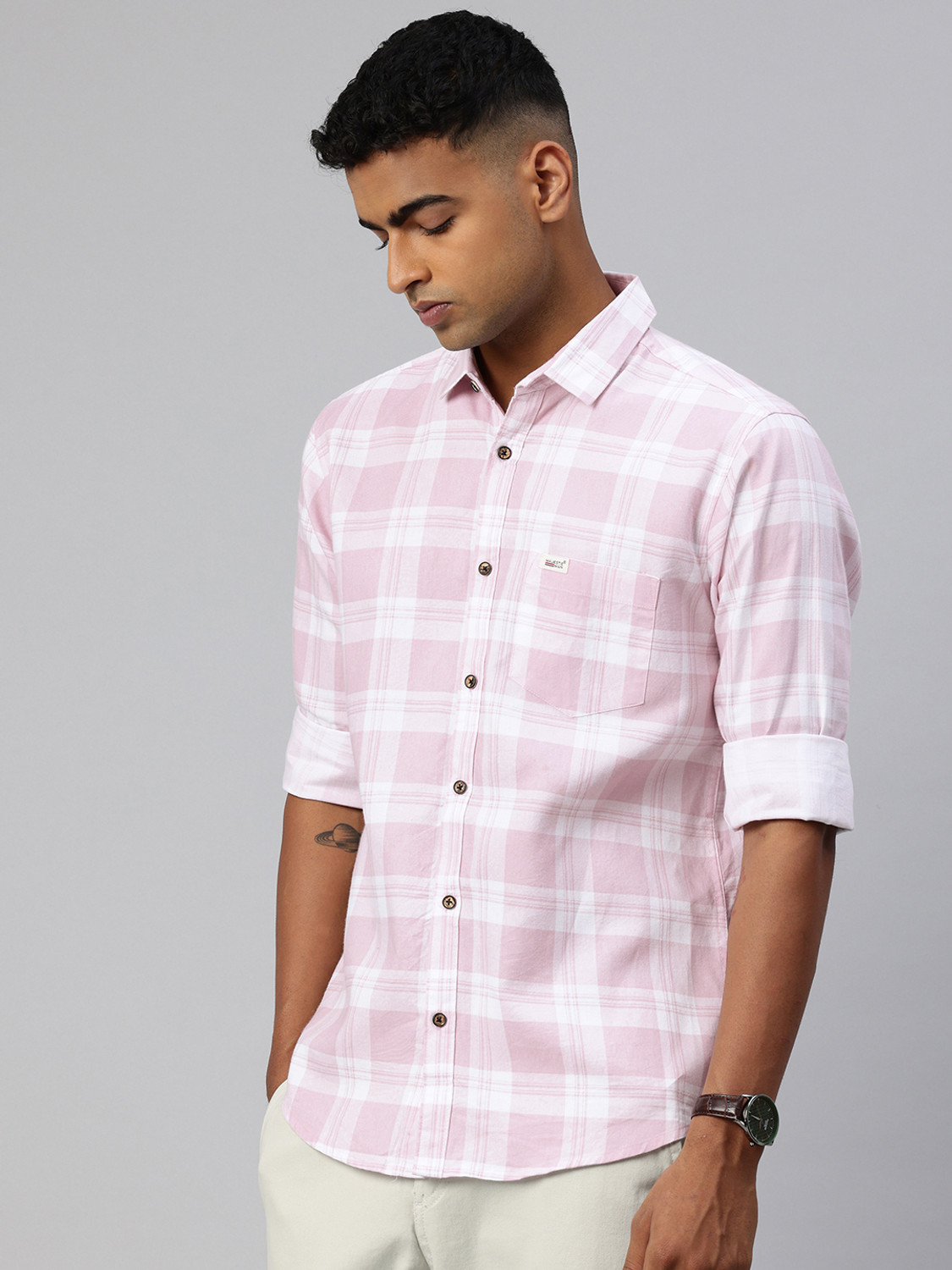 Image of Majestic Man Men Slim Fit Checkered Spread Collar Casual Shirt