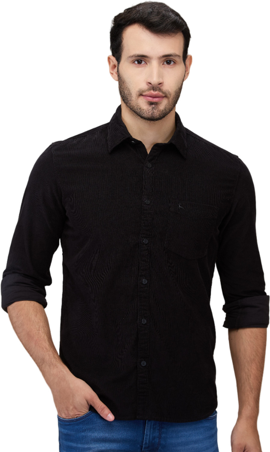 Image of PARX Men Slim Fit Solid Cut Away Collar Casual Shirt