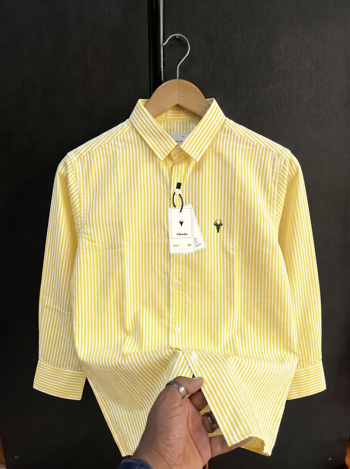 vdlooks Men Striped Casual Yellow Shirt - Image 4
