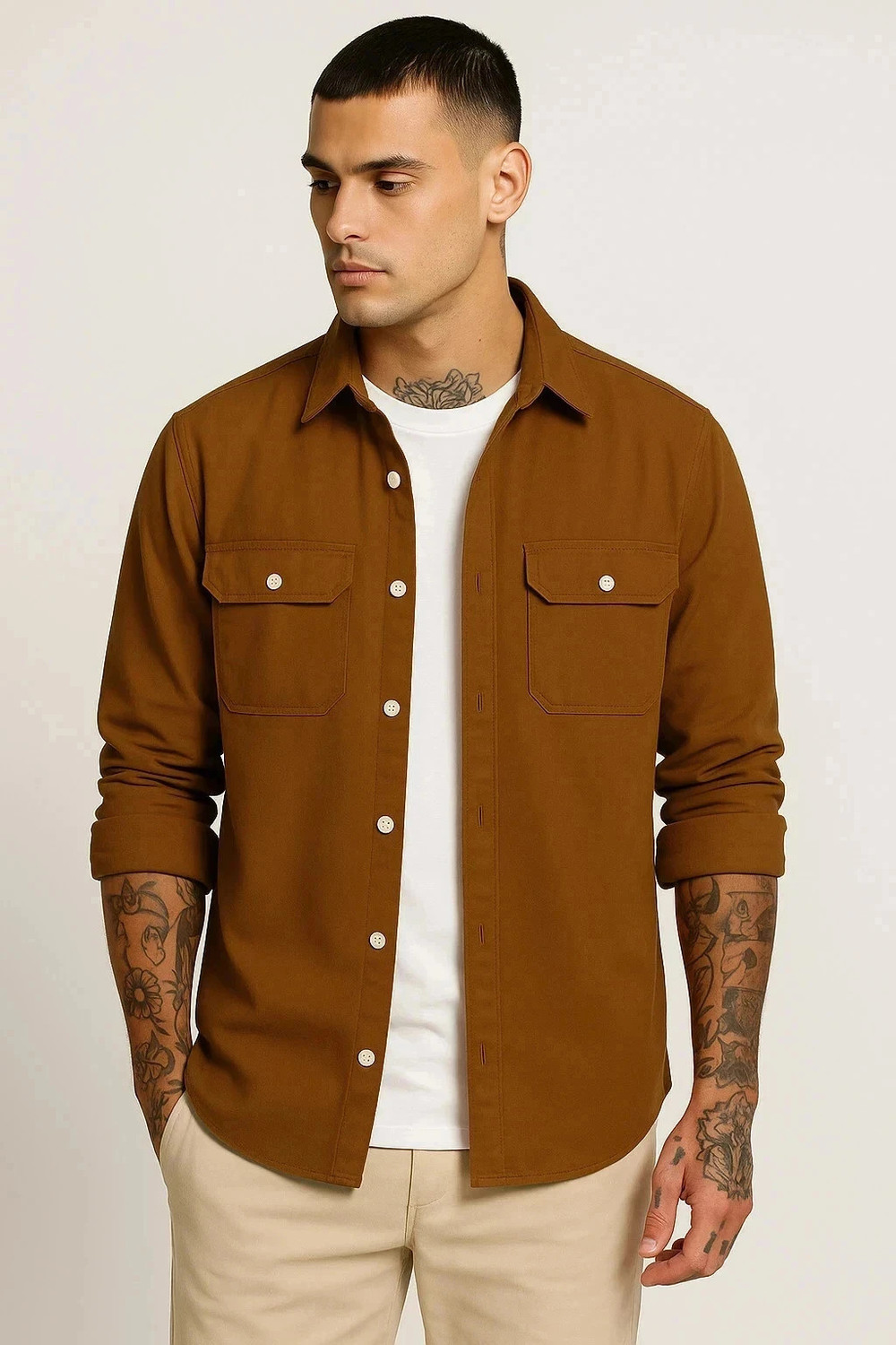 Image of FOXEY Men Slim Fit Solid Slim Collar Casual Shirt