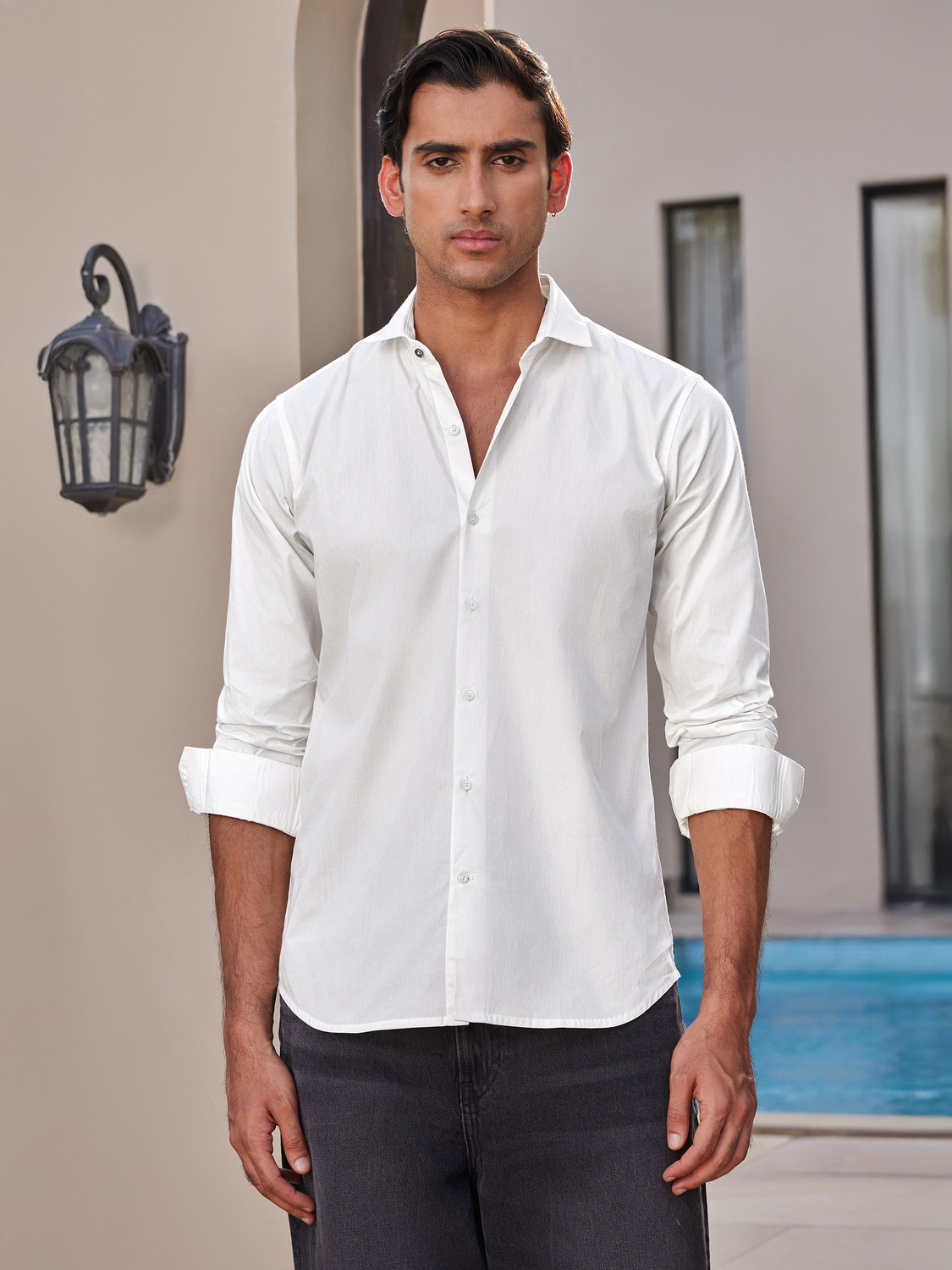 Image of Velmora Men Regular Fit Color Block Spread Collar Casual Shirt