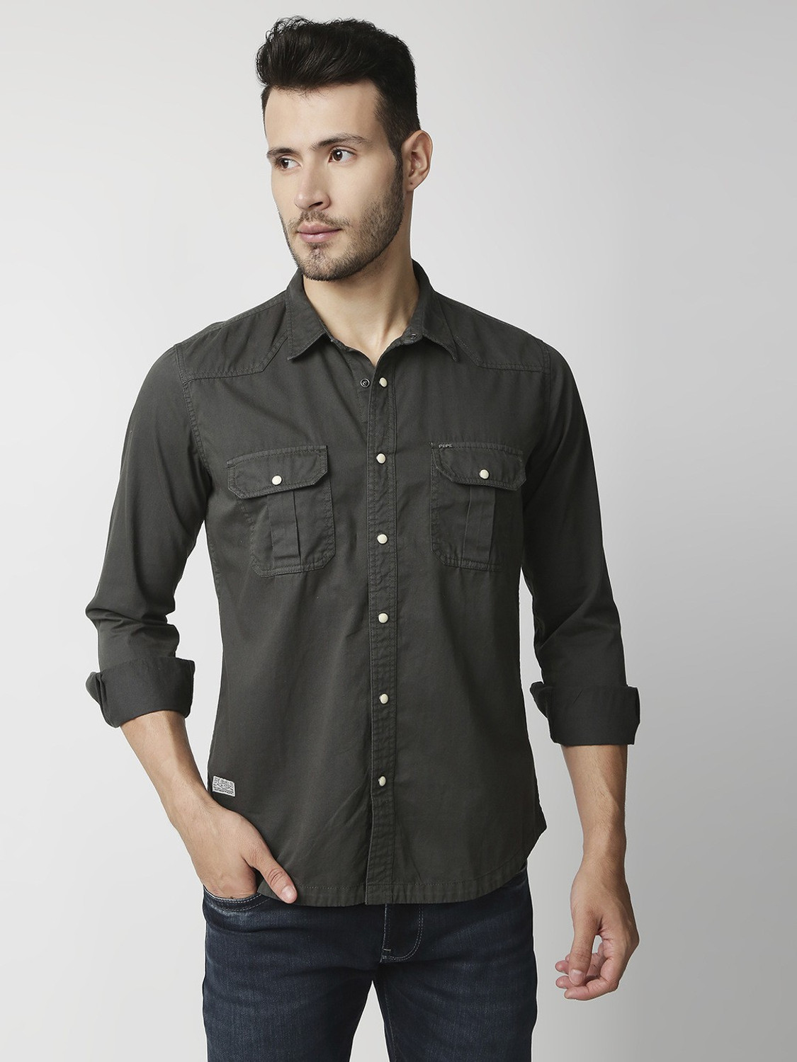 Image of Pepe Jeans Men Regular Fit Solid Casual Shirt