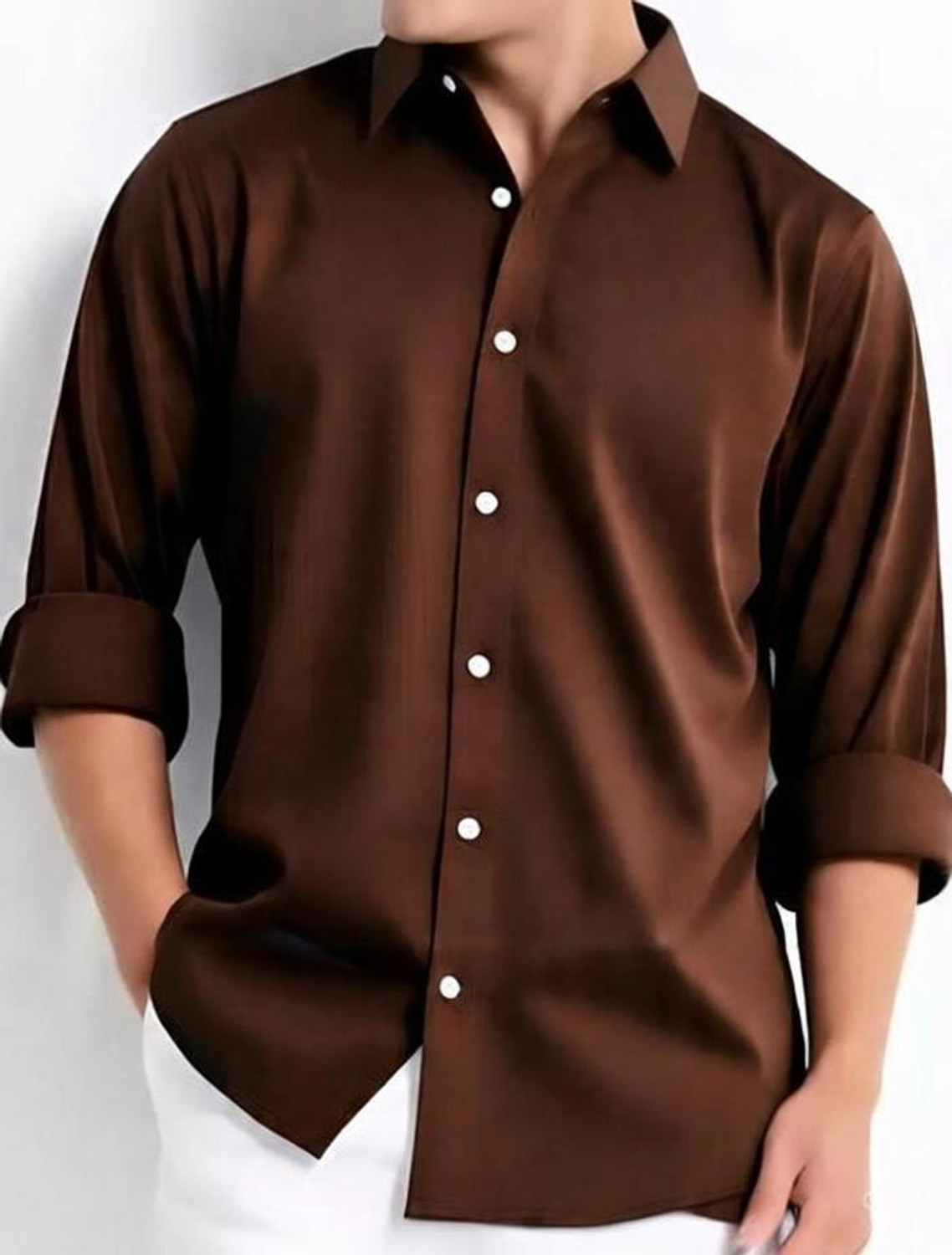 Image of METRONAUT Men Regular Fit Solid Cut Away Collar Casual Shirt