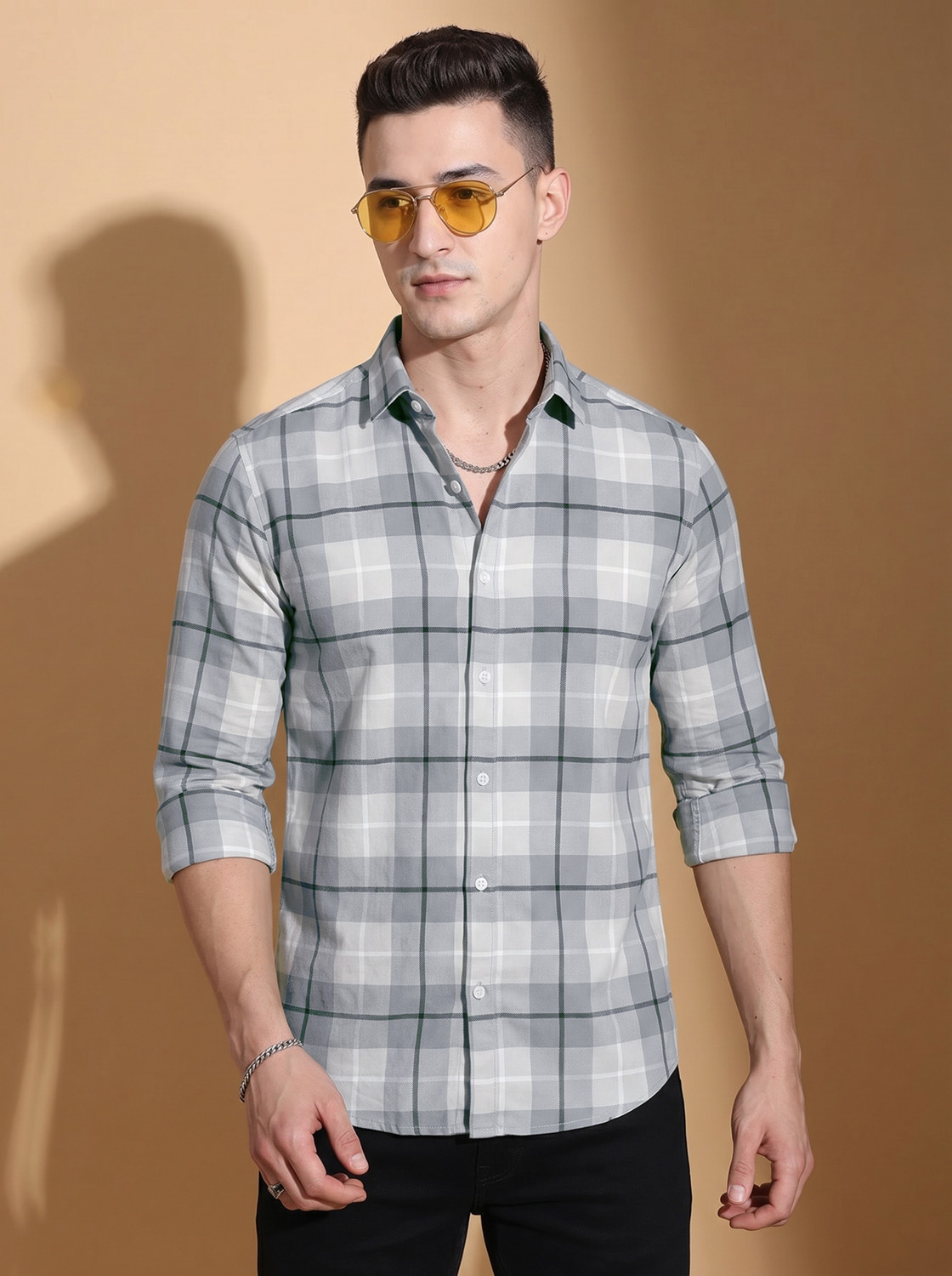 BIKIT Men Regular Fit Checkered Spread Collar Shirt - Image 1