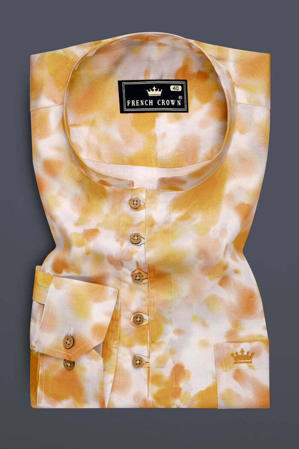 Image of french crown Men Regular Fit Printed Mandarin Collar Casual Shirt