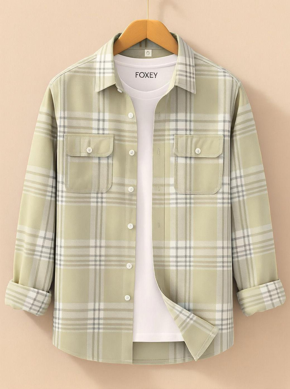 FOXEY Men Checkered Casual Yellow Shirt - Image 1