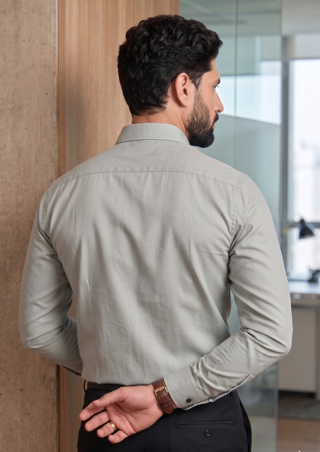 Image of FIBERMILL Men Slim Fit Solid Spread Collar Formal Shirt