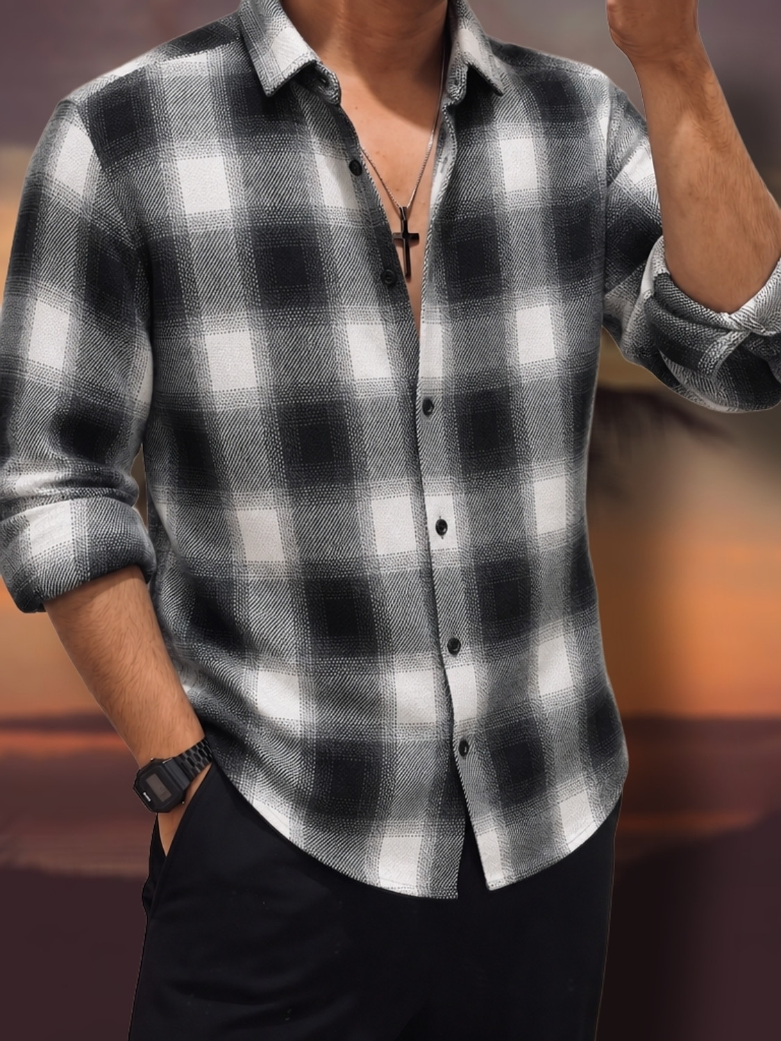 airxxi design Men Checkered Casual Black Shirt - Image 4