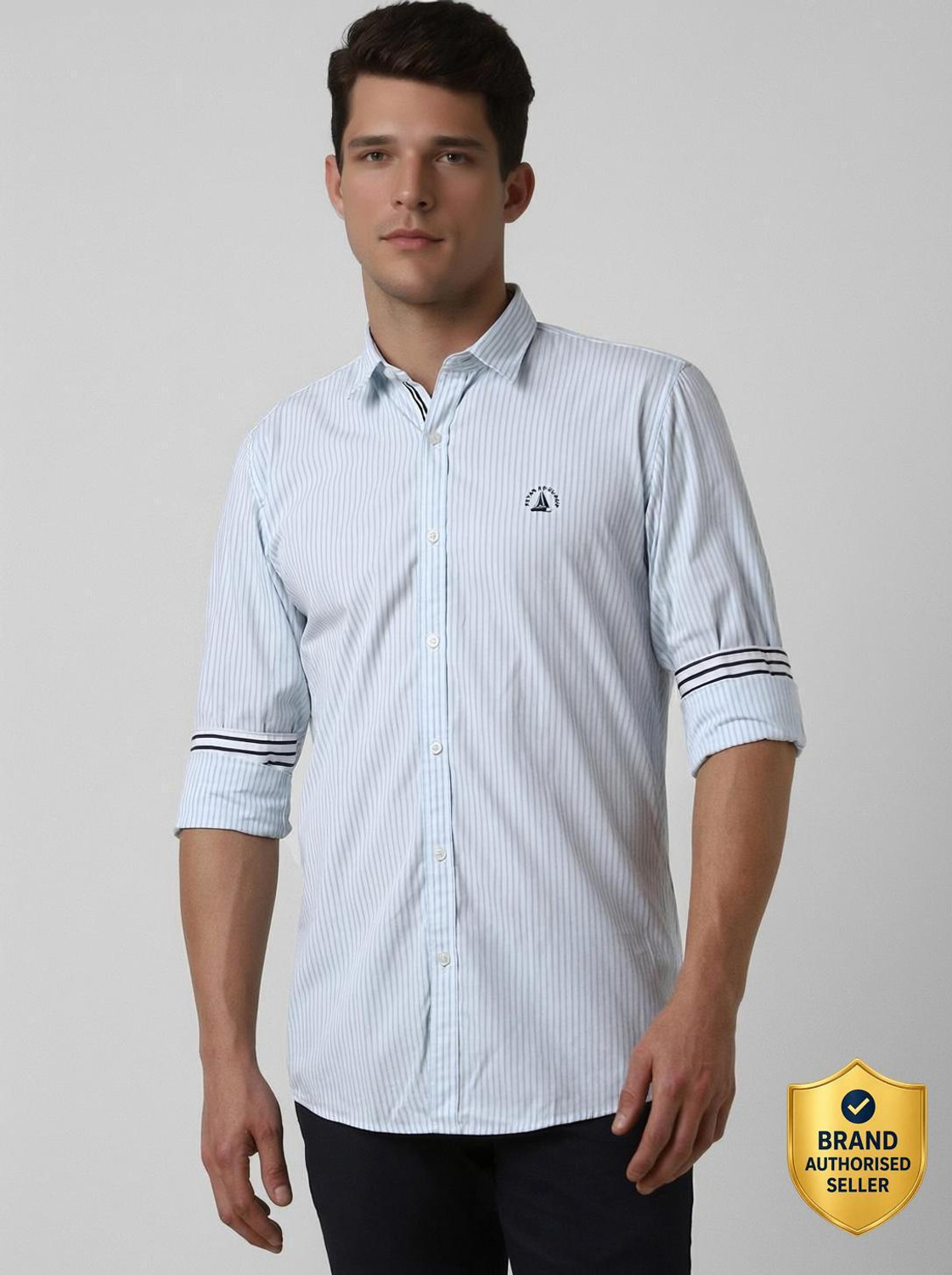 Image of PETER ENGLAND Men Slim Fit Striped Spread Collar Casual Shirt