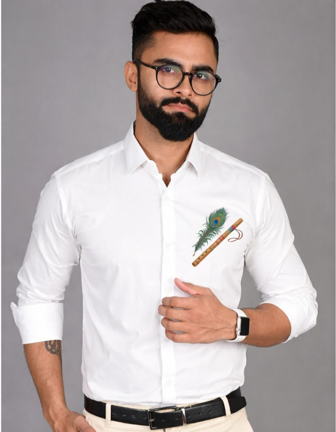 Image of Buscott Men Relaxed Fit Fit Solid Mandarin Collar Casual Shirt