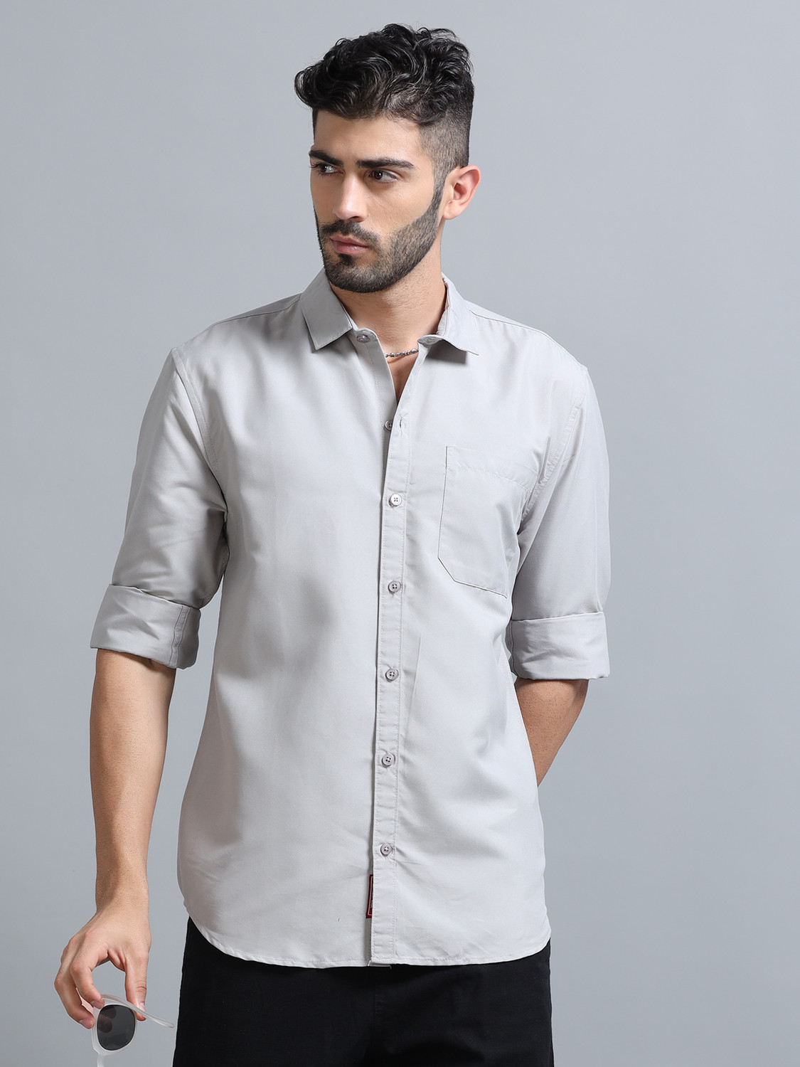 Image of FIBERMILL Men Slim Fit Solid Spread Collar Formal Shirt