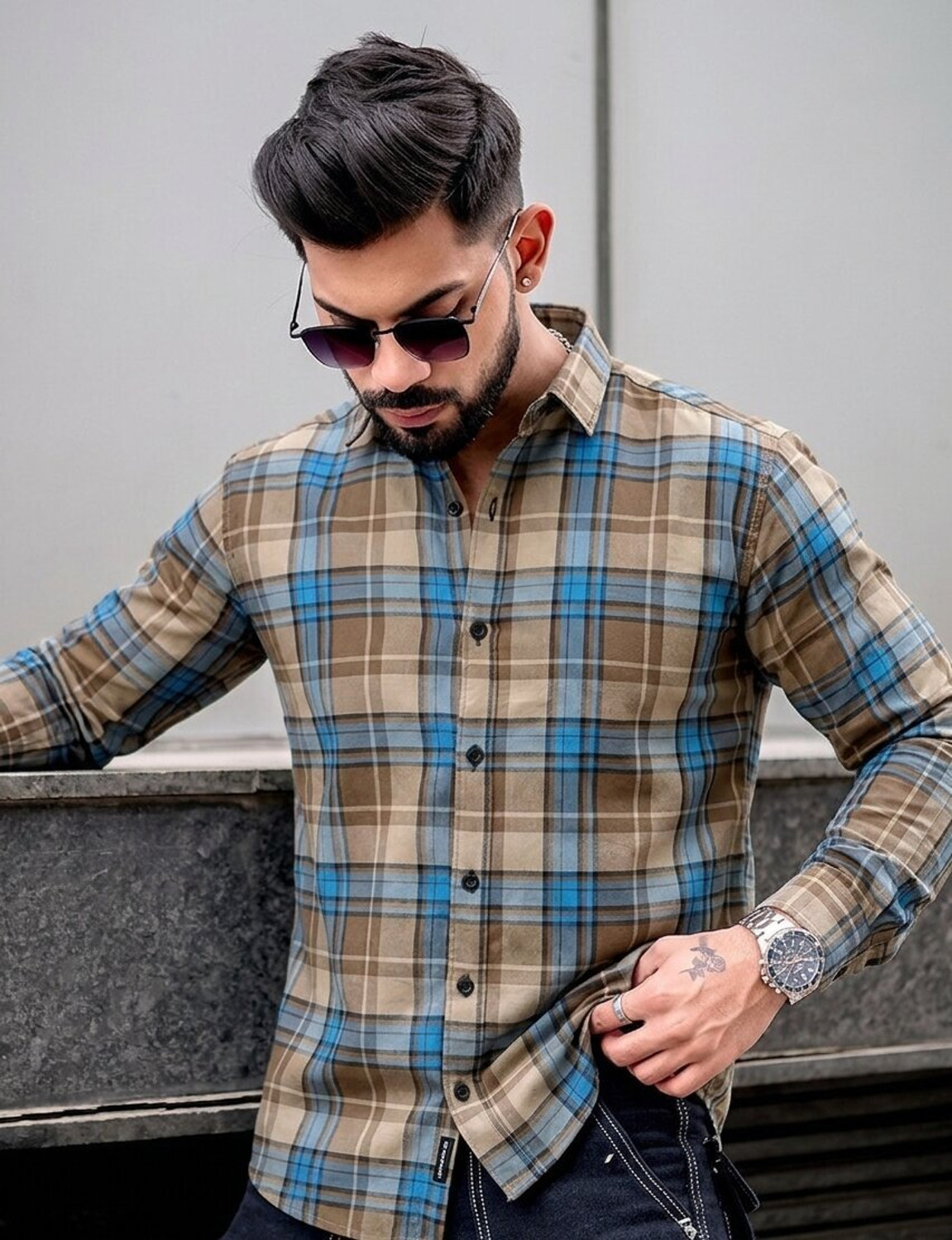 Image of Roadster Men Slim Fit Checkered Spread Collar Casual Shirt
