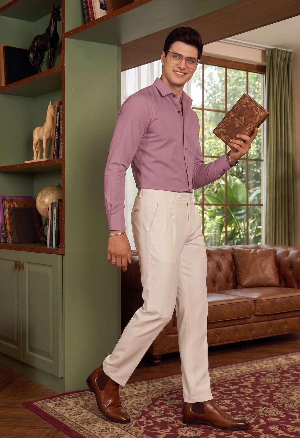 Image of FIBERMILL Men Slim Fit Solid Spread Collar Formal Shirt