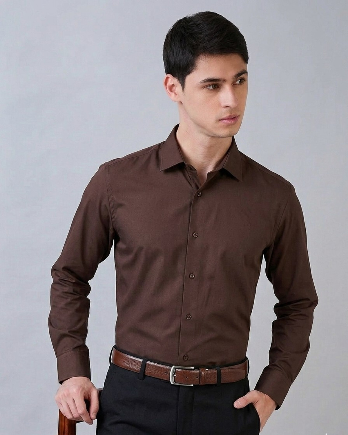 Image of FIBERMILL Men Slim Fit Solid Spread Collar Formal Shirt
