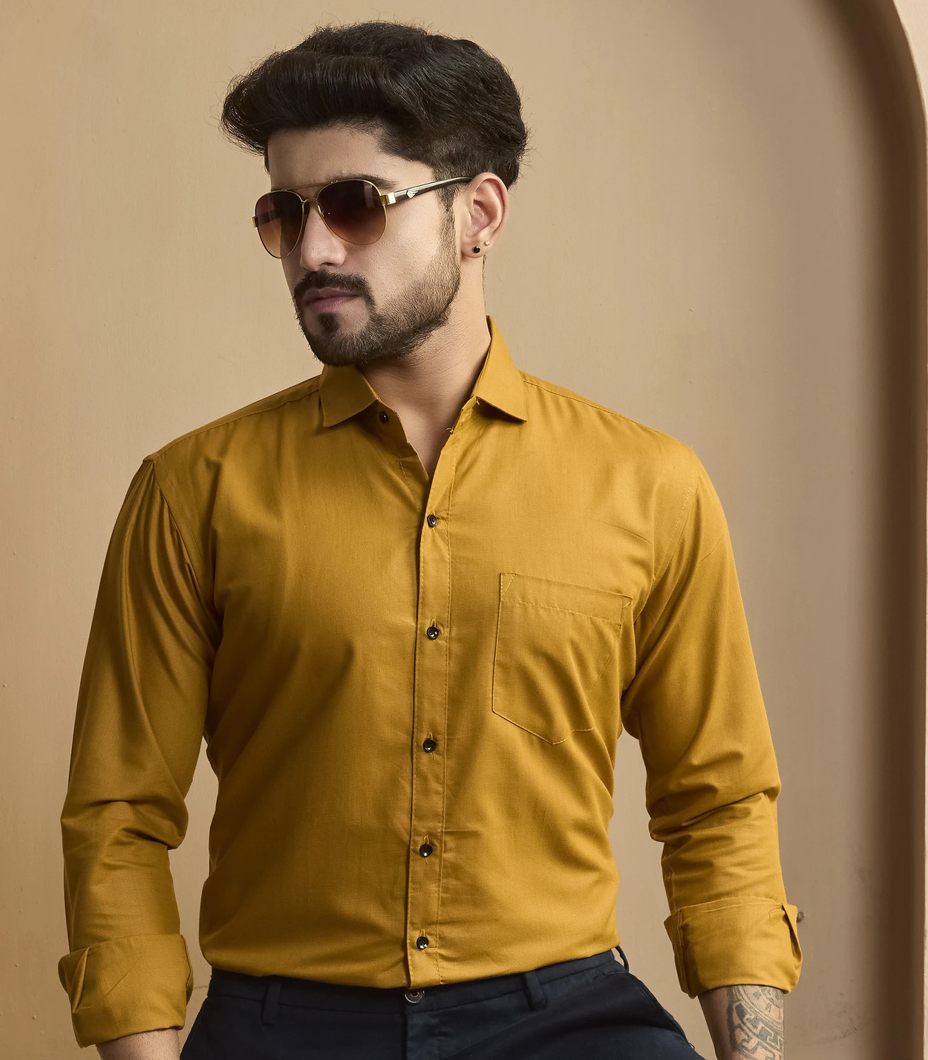 Image of FIBERMILL Men Slim Fit Solid Formal Shirt