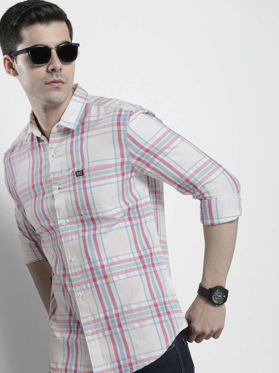Image of Majestic Man Men Slim Fit Checkered Spread Collar Casual Shirt