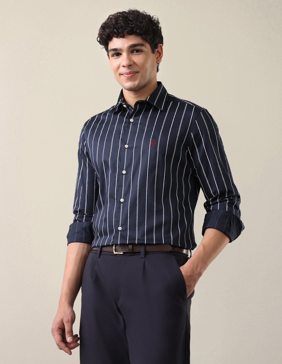 U.S. POLO ASSN. Men Regular Fit Striped Spread Collar Casual Shirt - Image 1