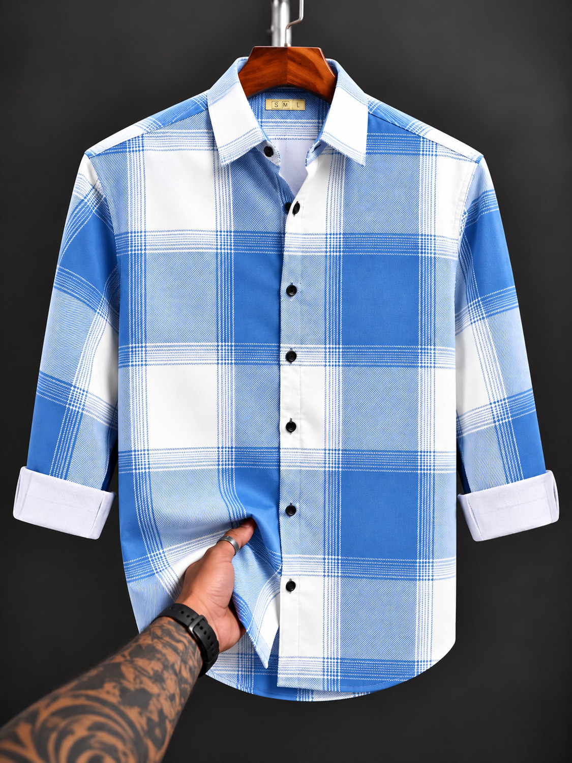 Nofilter Men Light Blue Checkered Shirt - Image 4