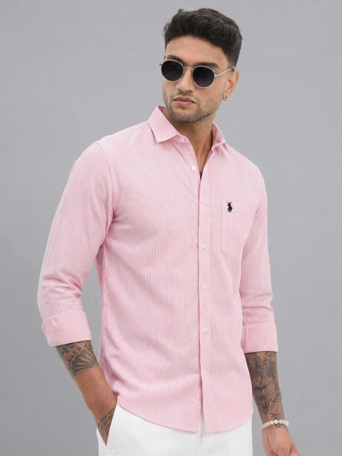 Image of RADHIKA FASHION HOUSE Men Regular Fit Striped Curved Collar Casual Shirt
