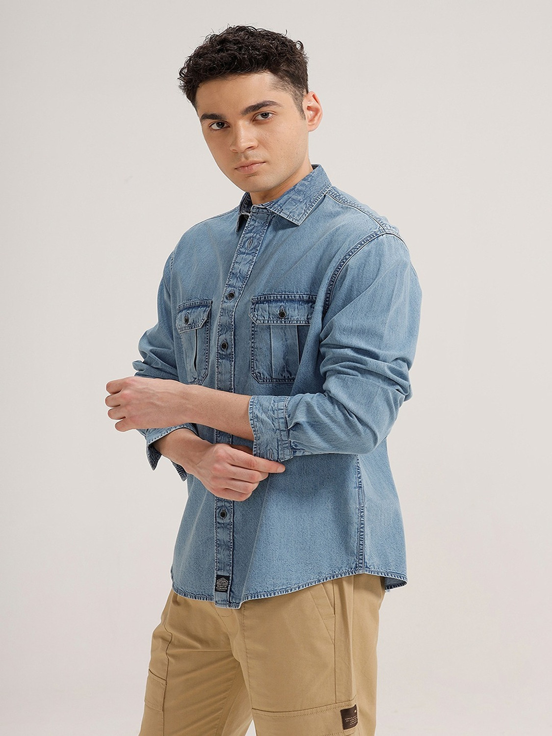 Image of AIDAN PAUL Men Regular Fit Washed Spread Collar Casual Shirt
