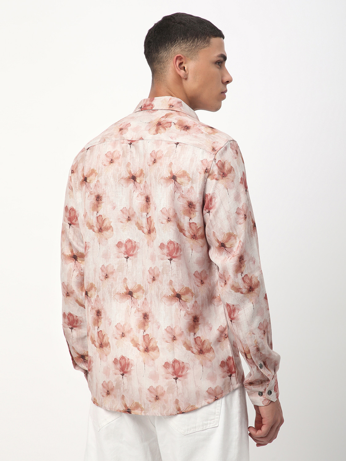 Image of VASTRADO Men Slim Fit Self Design Cut Away Collar Casual Shirt