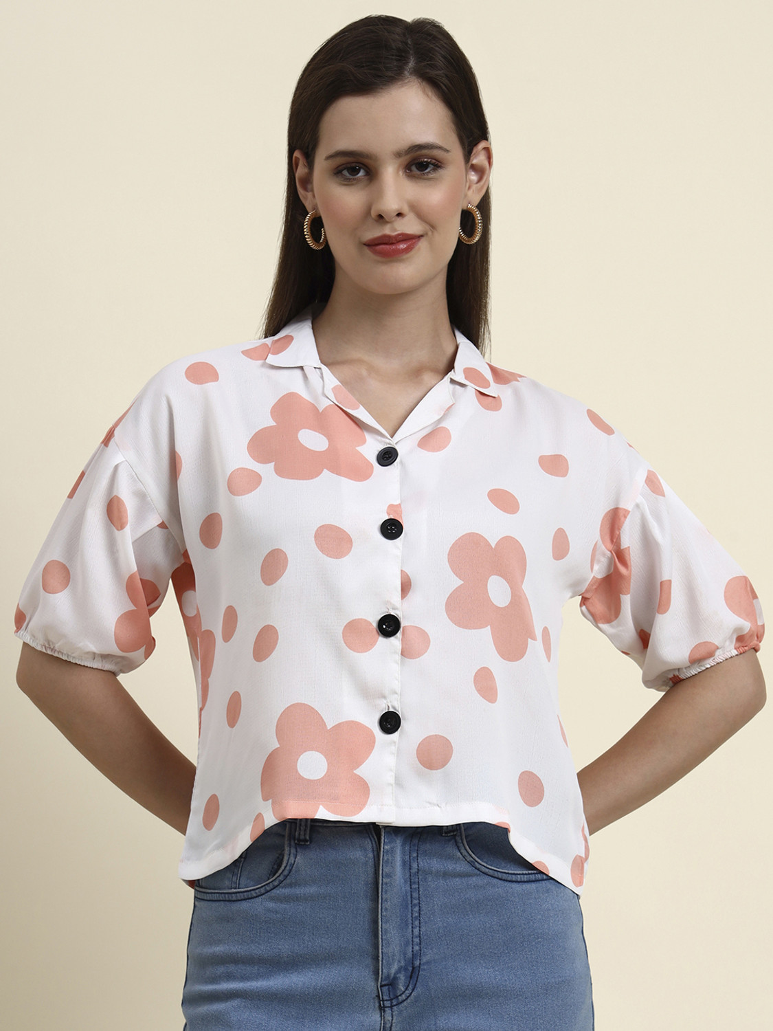 Image of VERO MODA Women Regular Fit Solid Spread Collar Casual Shirt