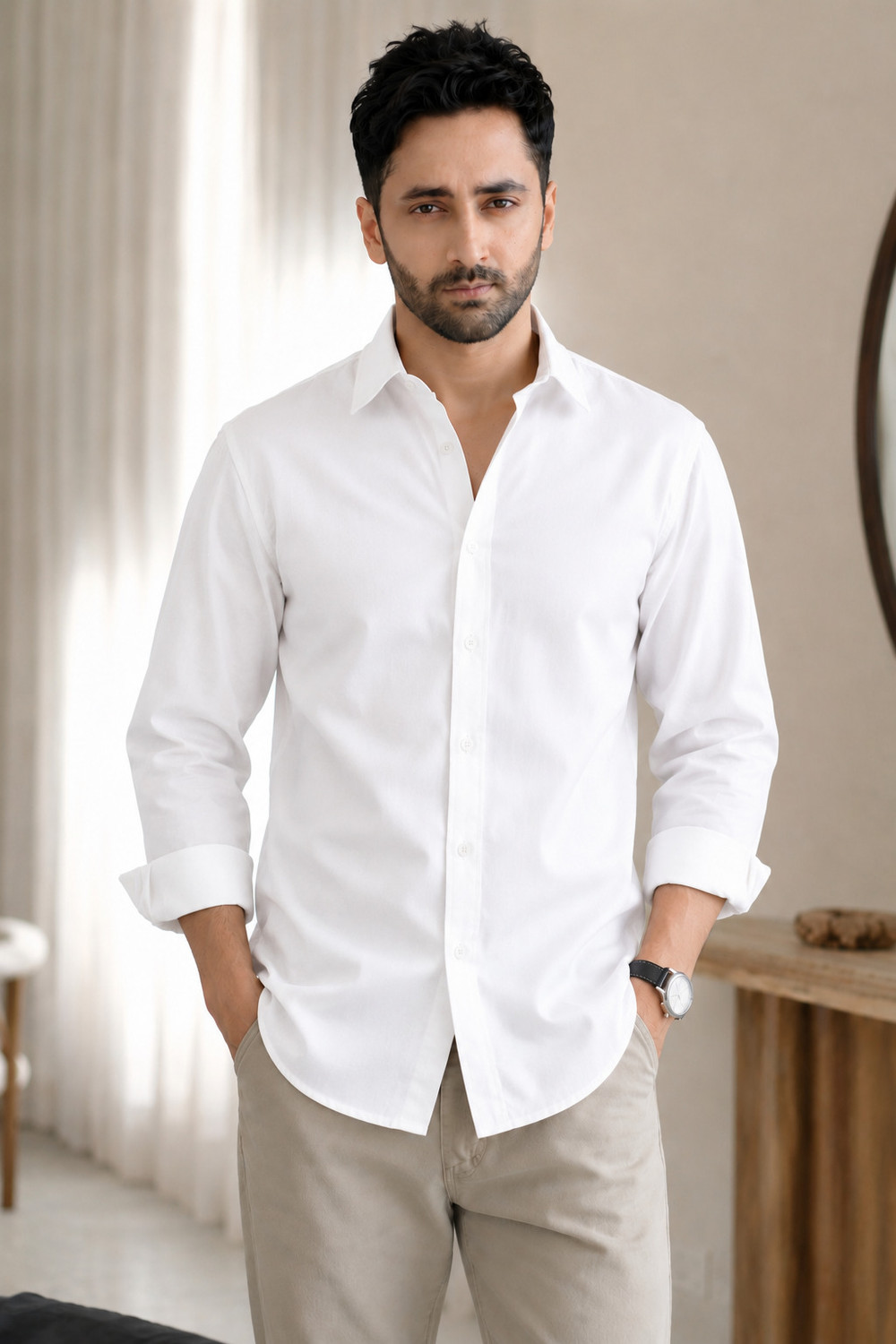 Image of LIBAAS CORNER Men Regular Fit Solid Spread Collar Casual Shirt